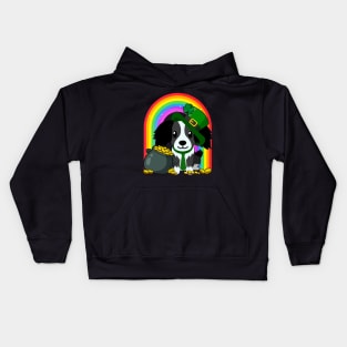 Border Collie Rainbow Irish Clover St Patrick Day Dog Gift print Kids Hoodie